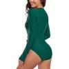 Ocean Blues Women’s Long Sleeve Rash Guard Printed Surfing Swimsuit Zipper One Piece Bathing Suit(Dark Green)