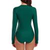 Ocean Blues Women’s Long Sleeve Rash Guard Printed Surfing Swimsuit Zipper One Piece Bathing Suit(Dark Green)