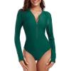 Ocean Blues Women’s Long Sleeve Rash Guard Printed Surfing Swimsuit Zipper One Piece Bathing Suit(Dark Green)