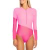 Ocean Blues Women’s Long Sleeve Rash Guard Printed Surfing Swimsuit Zipper One Piece Bathing Suit(Fuchsia & Hot Pink)