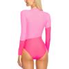 Ocean Blues Women’s Long Sleeve Rash Guard Printed Surfing Swimsuit Zipper One Piece Bathing Suit(Fuchsia & Hot Pink)