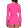 Ocean Blues Women’s Long Sleeve Rash Guard Printed Surfing Swimsuit Zipper One Piece Bathing Suit(Hot Pink)