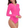 Ocean Blues Women’s Long Sleeve Rash Guard Printed Surfing Swimsuit Zipper One Piece Bathing Suit(Hot Pink)