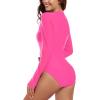 Ocean Blues Women’s Long Sleeve Rash Guard Printed Surfing Swimsuit Zipper One Piece Bathing Suit(Hot Pink)