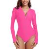 Ocean Blues Women’s Long Sleeve Rash Guard Printed Surfing Swimsuit Zipper One Piece Bathing Suit(Hot Pink)