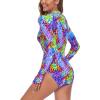 Ocean Blues Women’s Long Sleeve Rash Guard Printed Surfing Swimsuit Zipper One Piece Bathing Suit(Purple Leopard)