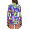 Ocean Blues Women’s Long Sleeve Rash Guard Printed Surfing Swimsuit Zipper One Piece Bathing Suit(Purple Leopard)