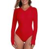 Ocean Blues Women’s Long Sleeve Rash Guard Printed Surfing Swimsuit Zipper One Piece Bathing Suit(Red)