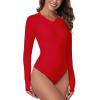 Ocean Blues Women’s Long Sleeve Rash Guard Printed Surfing Swimsuit Zipper One Piece Bathing Suit(Red)