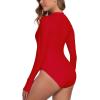 Ocean Blues Women’s Long Sleeve Rash Guard Printed Surfing Swimsuit Zipper One Piece Bathing Suit(Red)