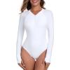 Ocean Blues Women’s Long Sleeve Rash Guard Printed Surfing Swimsuit Zipper One Piece Bathing Suit(White)