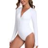Ocean Blues Women’s Long Sleeve Rash Guard Printed Surfing Swimsuit Zipper One Piece Bathing Suit(White)
