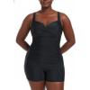 Ocean Blues Women’s Plus Size Boyleg One Piece Bathing Suit Tummy Control Retro One Piece Swimsuit(Black)