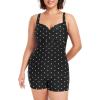 Ocean Blues Women’s Plus Size Boyleg One Piece Bathing Suit Tummy Control Retro One Piece Swimsuit(Black Polka Dot)