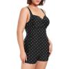 Ocean Blues Women’s Plus Size Boyleg One Piece Bathing Suit Tummy Control Retro One Piece Swimsuit(Black Polka Dot)