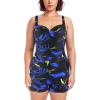 Ocean Blues Women’s Plus Size Boyleg One Piece Bathing Suit Tummy Control Retro One Piece Swimsuit(Feather Print)