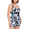 Ocean Blues Women’s Plus Size Boyleg One Piece Bathing Suit Tummy Control Retro One Piece Swimsuit(Floral Print)