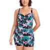 Ocean Blues Women’s Plus Size Boyleg One Piece Bathing Suit Tummy Control Retro One Piece Swimsuit(Leaf Print)