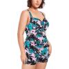 Ocean Blues Women’s Plus Size Boyleg One Piece Bathing Suit Tummy Control Retro One Piece Swimsuit(Leaf Print)
