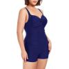 Ocean Blues Women’s Plus Size Boyleg One Piece Bathing Suit Tummy Control Retro One Piece Swimsuit(Navy Blue)