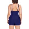Ocean Blues Women’s Plus Size Boyleg One Piece Bathing Suit Tummy Control Retro One Piece Swimsuit(Navy Blue)
