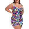 Ocean Blues Women’s Plus Size Boyleg One Piece Bathing Suit Tummy Control Retro One Piece Swimsuit(Neon Striped)