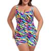 Ocean Blues Women’s Plus Size Boyleg One Piece Bathing Suit Tummy Control Retro One Piece Swimsuit(Neon Striped)