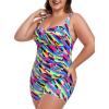 Ocean Blues Women’s Plus Size Boyleg One Piece Bathing Suit Tummy Control Retro One Piece Swimsuit(Neon Striped)