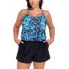 Ocean Blues Women’s Plus Size One Piece Bathing Suit Romper Style Loose Fit Swimsuit(Multi Floral+black)