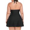 Ocean Blues Women’s Plus Size V-Neck One Piece Swimdress Halter Wrap Swimsuit Tummy Control One Piece Skirt Bathing Suit(Black)