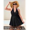 Ocean Blues Women’s Plus Size V-Neck One Piece Swimdress Halter Wrap Swimsuit Tummy Control One Piece Skirt Bathing Suit(Black)