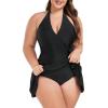 Ocean Blues Women’s Plus Size V-Neck One Piece Swimdress Halter Wrap Swimsuit Tummy Control One Piece Skirt Bathing Suit(Black)