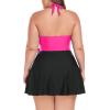 Ocean Blues Women’s Plus Size V-Neck One Piece Swimdress Halter Wrap Swimsuit Tummy Control One Piece Skirt Bathing Suit(Hot Pink+black)