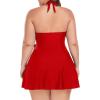 Ocean Blues Women’s Plus Size V-Neck One Piece Swimdress Halter Wrap Swimsuit Tummy Control One Piece Skirt Bathing Suit(Red)