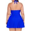 Ocean Blues Women’s Plus Size V-Neck One Piece Swimdress Halter Wrap Swimsuit Tummy Control One Piece Skirt Bathing Suit(Royal Blue)