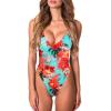 Ocean Blues Women’s Sexy Thong One Piece Swimsuit High Cut Adjustable One Piece Bathing Suits(Blue Floral)