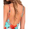 Ocean Blues Women’s Sexy Thong One Piece Swimsuit High Cut Adjustable One Piece Bathing Suits(Blue Floral)