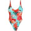 Ocean Blues Women’s Sexy Thong One Piece Swimsuit High Cut Adjustable One Piece Bathing Suits(Blue Floral)