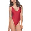 Ocean Blues Women’s Sexy Thong One Piece Swimsuit High Cut Adjustable One Piece Bathing Suits(Dark Red)