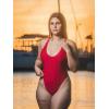 Ocean Blues Women’s Sexy Thong One Piece Swimsuit High Cut Adjustable One Piece Bathing Suits(Dark Red)