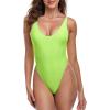Ocean Blues Women’s Sexy Thong One Piece Swimsuit High Cut Adjustable One Piece Bathing Suits(Neon Green)