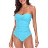 Ocean Blues Women’s Bandeau One Pieces Swimsuit Molded Cups Shirring Tummy Control Bathing Suit(Sky Blue)