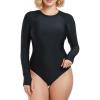Ocean Blues Women’s Lond Sleeves One Piece Bathing Suit Sun Protection Swimwear UV UPF 50+ Rash Guard Zipper Swimsuit(Black)