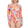 Ocean Blues Women’s Lond Sleeves One Piece Bathing Suit Sun Protection Swimwear UV UPF 50+ Rash Guard Zipper Swimsuit(Leaf Print)
