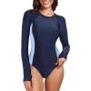 Ocean Blues Women’s Lond Sleeves One Piece Bathing Suit Sun Protection Swimwear UV UPF 50+ Rash Guard Zipper Swimsuit(Navy Blue)