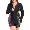 Ocean Blues Women’s Long Sleeve One Piece Bathing Suit Athletic Boyleg One Piece Swimsuit UPF 50+ Sun Protection Rash Guard(Corlor Block)
