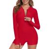 Ocean Blues Women’s Long Sleeve One Piece Bathing Suit Athletic Boyleg One Piece Swimsuit UPF 50+ Sun Protection Rash Guard(Red)