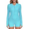 Ocean Blues Women’s Long Sleeve One Piece Bathing Suit Athletic Boyleg One Piece Swimsuit UPF 50+ Sun Protection Rash Guard(Sky Blue)