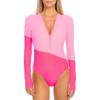 Ocean Blues Women’s Long Sleeve Rash Guard Printed Surfing Swimsuit Zipper One Piece Bathing Suit(Fuchsia & Hot Pink)
