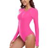 Ocean Blues Women’s Long Sleeve Rash Guard Printed Surfing Swimsuit Zipper One Piece Bathing Suit(Hot Pink)
